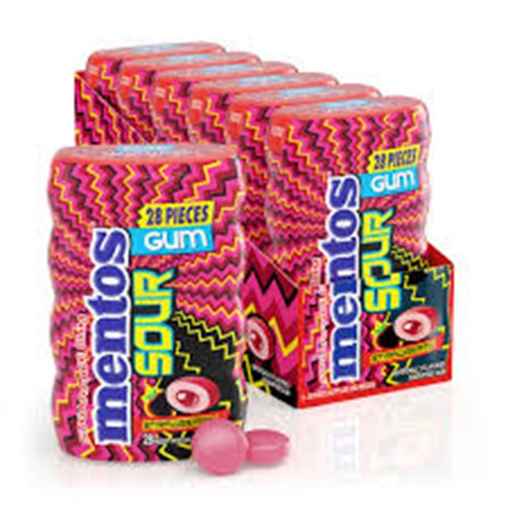 Mentos Sour Gum 15p PckMichBtl Strawb TR