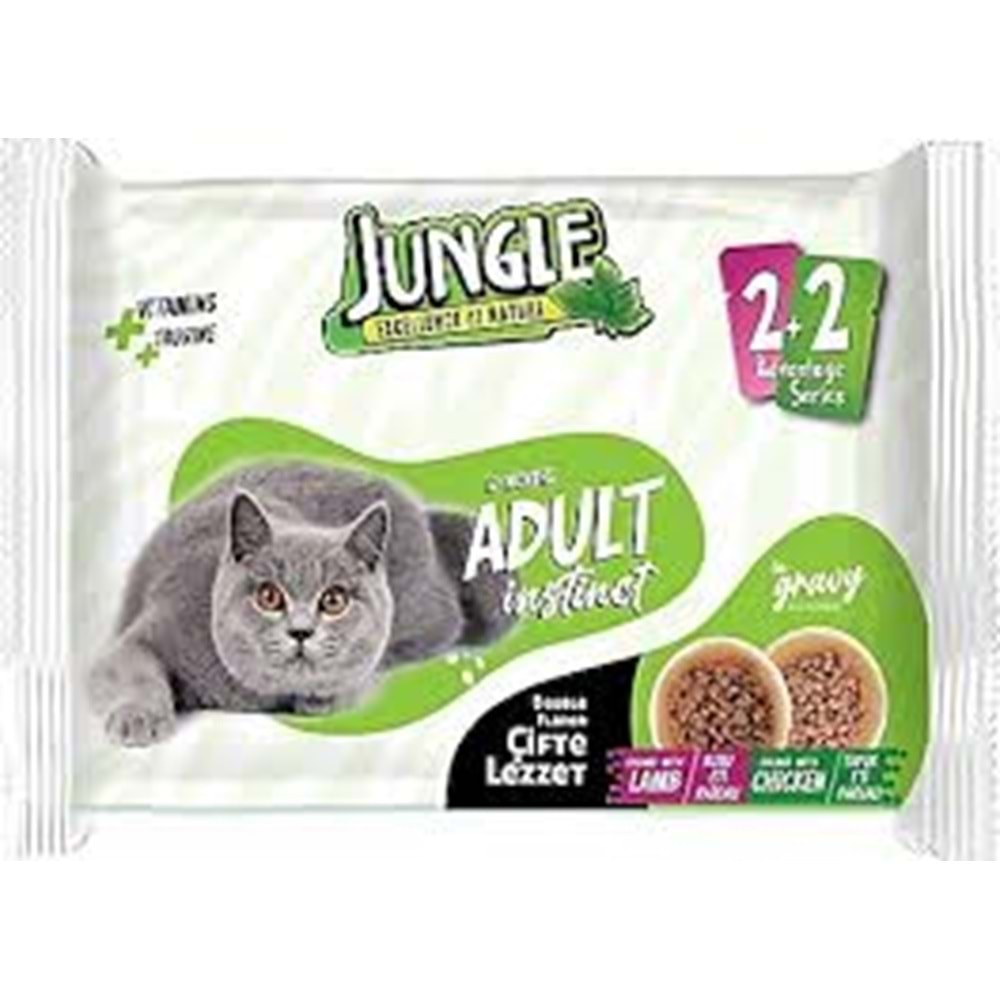 JUNGLE 4LÜ TAVUK VE KUZU ETLİ KEDİ MAMASI